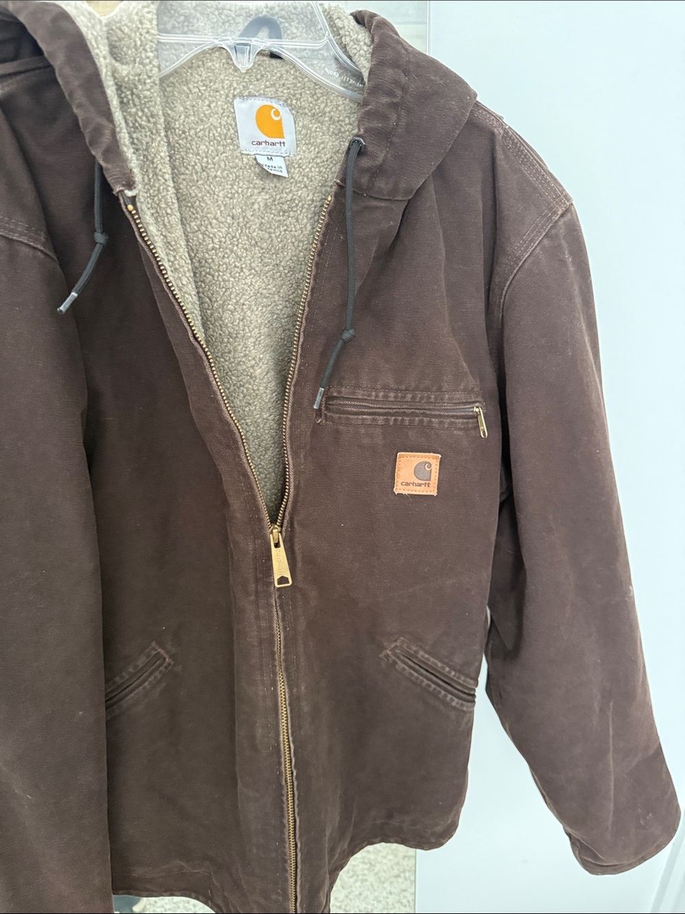 Carhartt Brown Hooded Sherpa-Lined Work Jacket